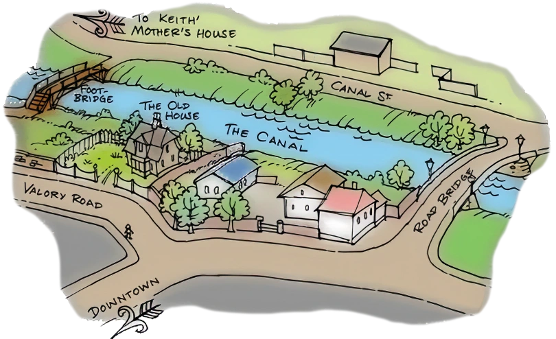 A map showing the shortcut, which goes through the yard of "The Old House"